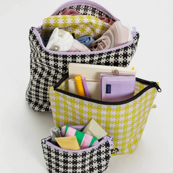 NWT Baggu Go Pouch Set - Black Pistachio Pixel Gingham - Picture 3 of 5
